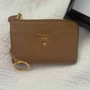 Prada Saffiano leather keychain wallet